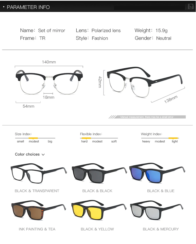 Солнцезащитные очки на застежке, очки на застежке, квадратные линзы для мужчин и женщин, зеркальные солнцезащитные очки на застежке, солнцезащитные очки для ночного видения, очки для вождения для мужчин