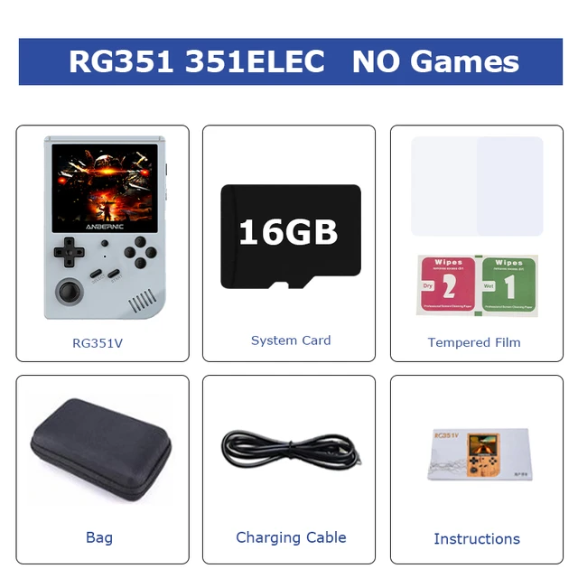 New RG351V Retro Handheld Game Console Uses The 351 EIEC System Suitable For PS1/PSP/N64 Emulators Built-in 50000+ Classic Games Gray-16G