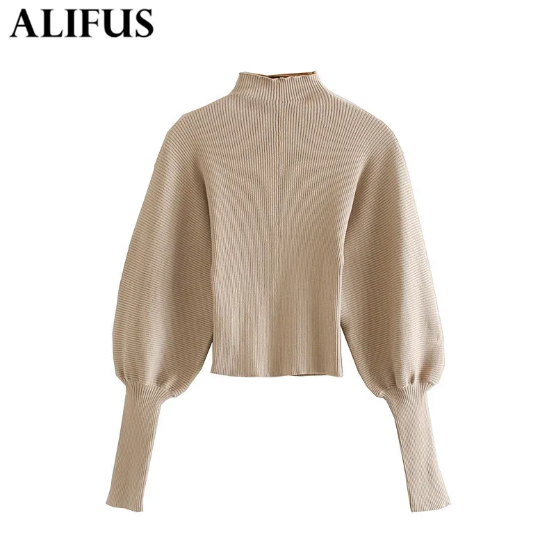 Fashion Za Women Sweaters 2019 Vintage Elegant Solid Winter Woman Turtleneck Sweater Lantern Sleeve Pullovers Chic Tops Female | Женская