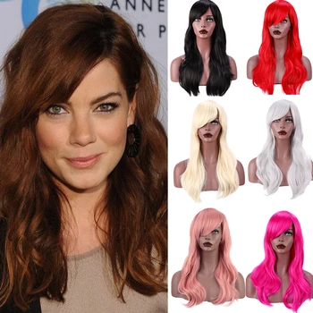 

DIANQI Long brown wavy synthetic wigs brown natural hair wigs for women cosplay heat resistant fiber wigs