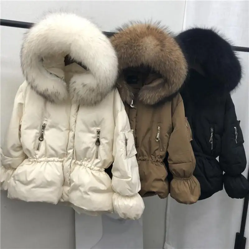 Женские осень-зима Модная одежда с мехом на капюшоне Кепка-капюшон пышными