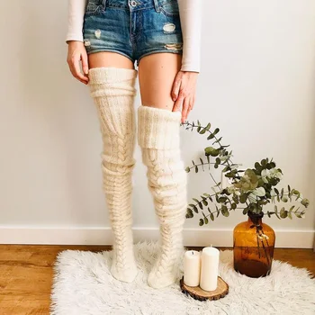 

Winter Sexy Knitted Long Socks Women Long Stockings Warm Thigh High Socks For Ladies Girls New Fashion Striped Knee Socks Women