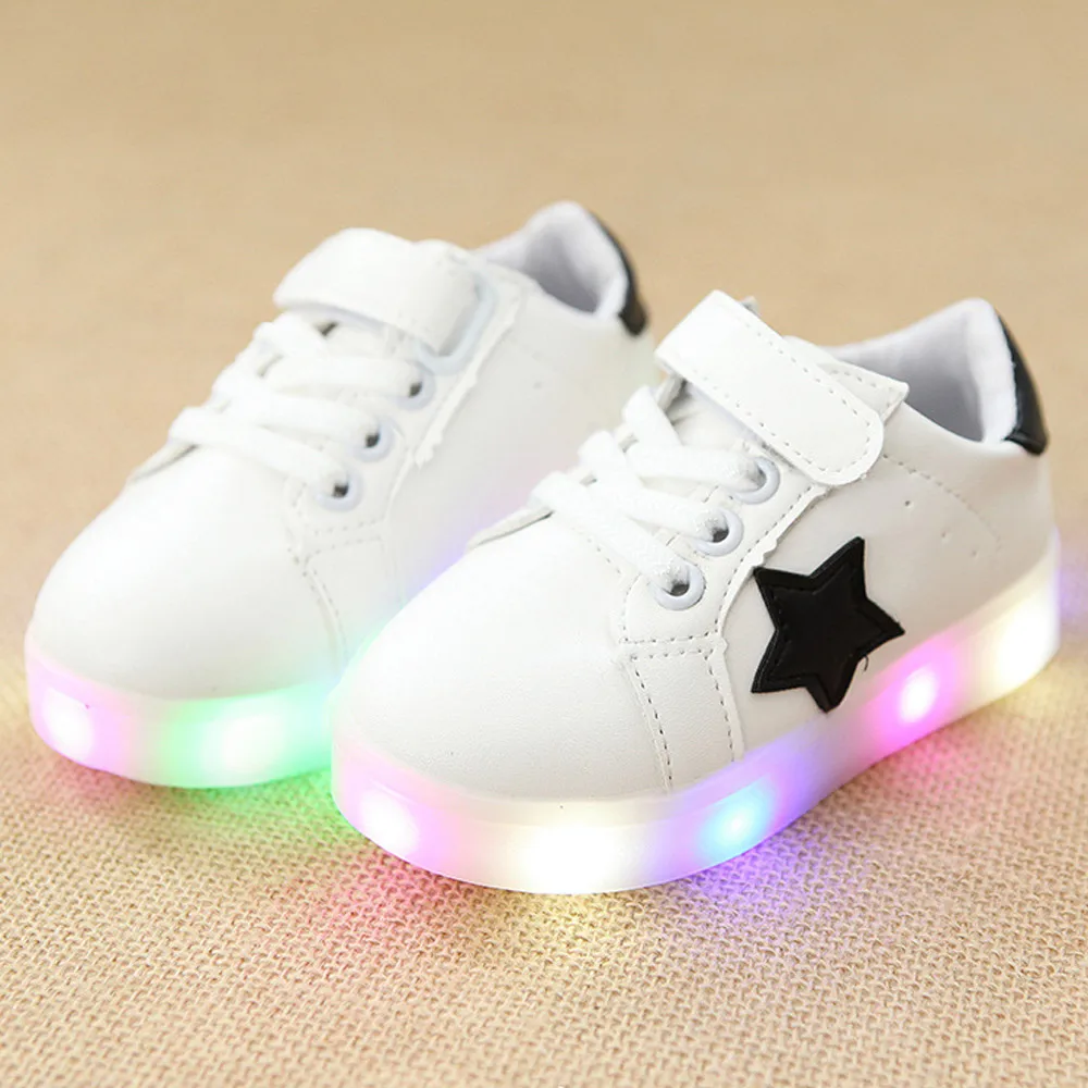 Kids Shoes Light Up Led Toddler Girl Sneakers Leather Boys with Anti-slippery Function Fashion Simple Design | Детская одежда и
