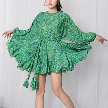 

HT627 Floral Printed Mini Cocktail Dresses Long Sleeves Women Party Dresses With Sashes Robe De Cocktail Vintage Avec Dentelle