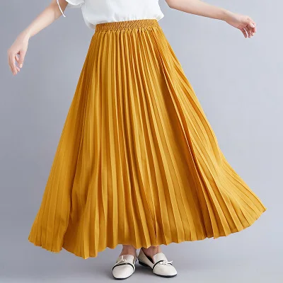 Корейская белая юбка макси женские юбки mujer высокая Талия Длинные юбки осень зима плиссированные женские юбки розовый желтый