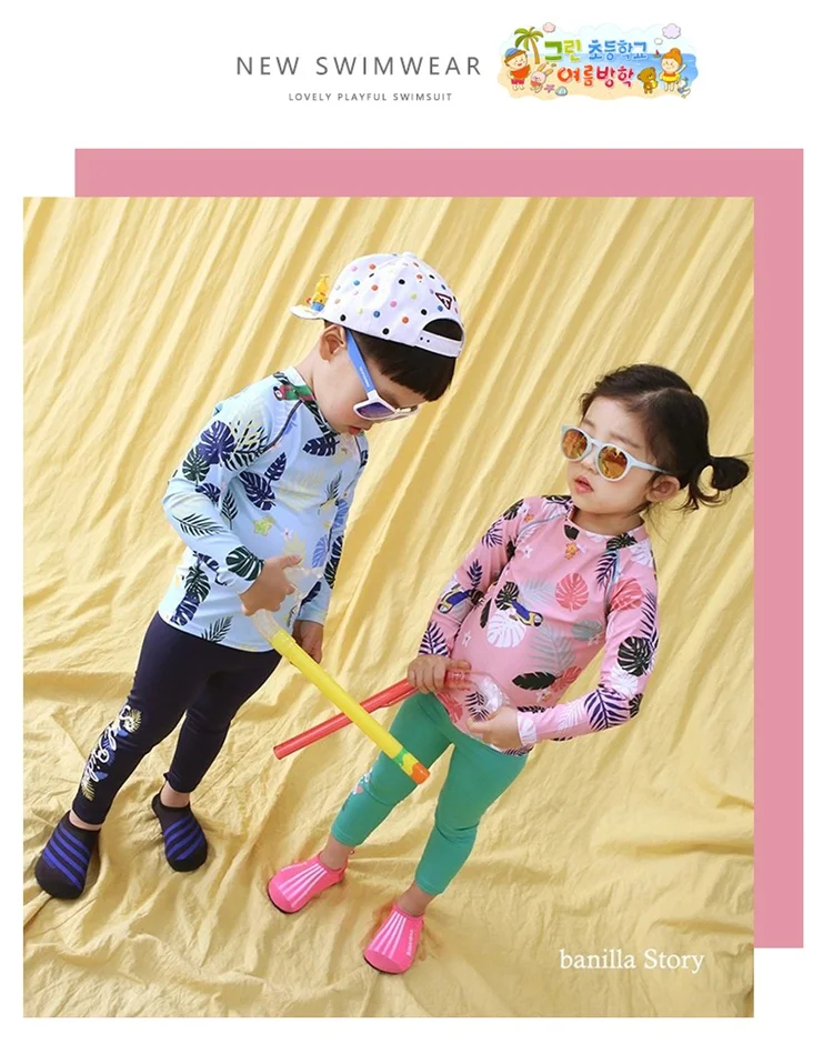 New boys and girls long sleeve swimsuit split pants beach wetsuit girl sun protection korean kids swimsuit girls swimsuit
