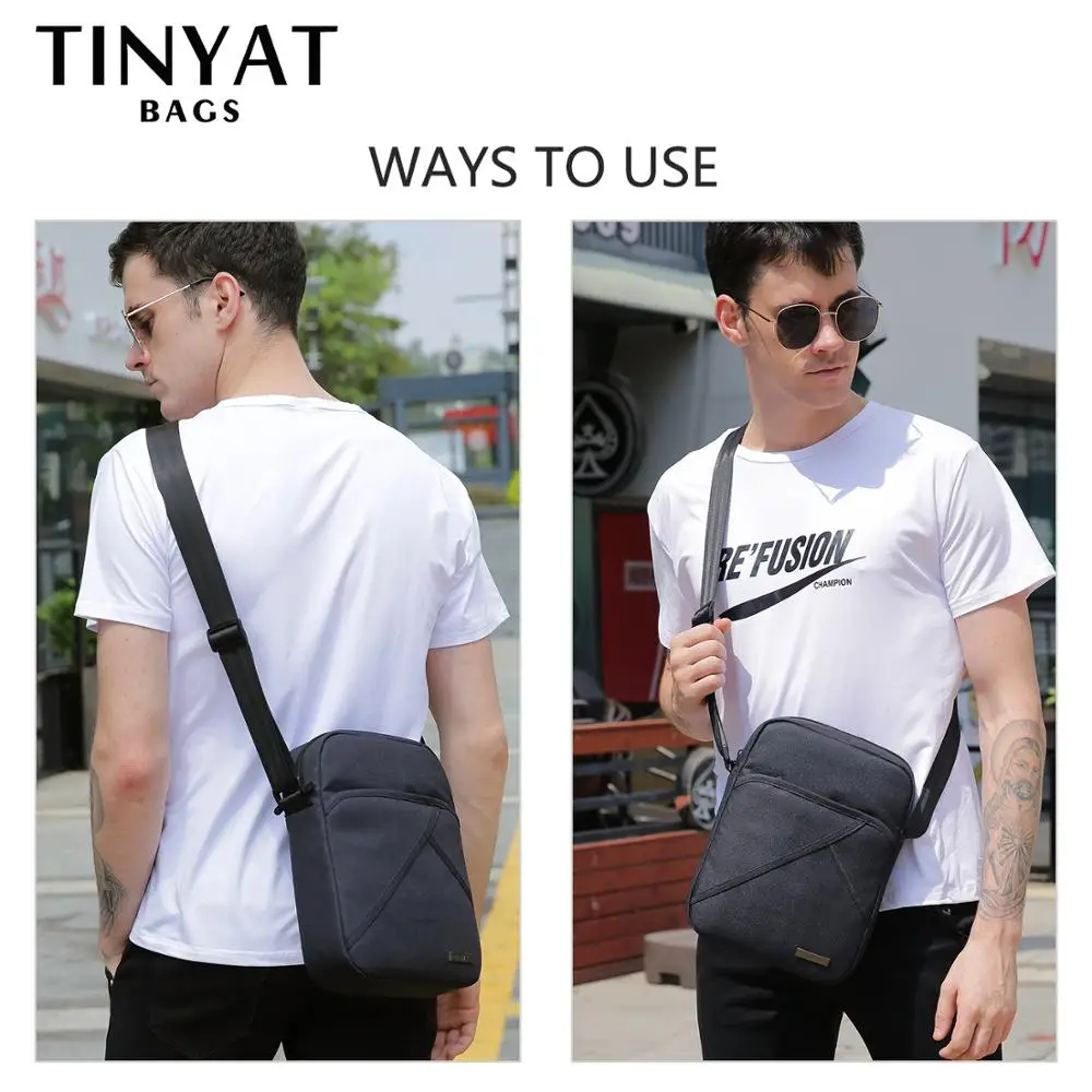  TINYTA Men's bag light Men Shoulder Bag for 9.7'pad 8 pocket Waterproof Casual crossbody bag Black  - 4000225790716