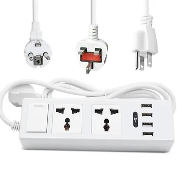 

4USB Ports Charge Conversion with Switch 1.8M Extension Power Cord Multi Socket 2AC Universal Outlet EU/UK/US Plug