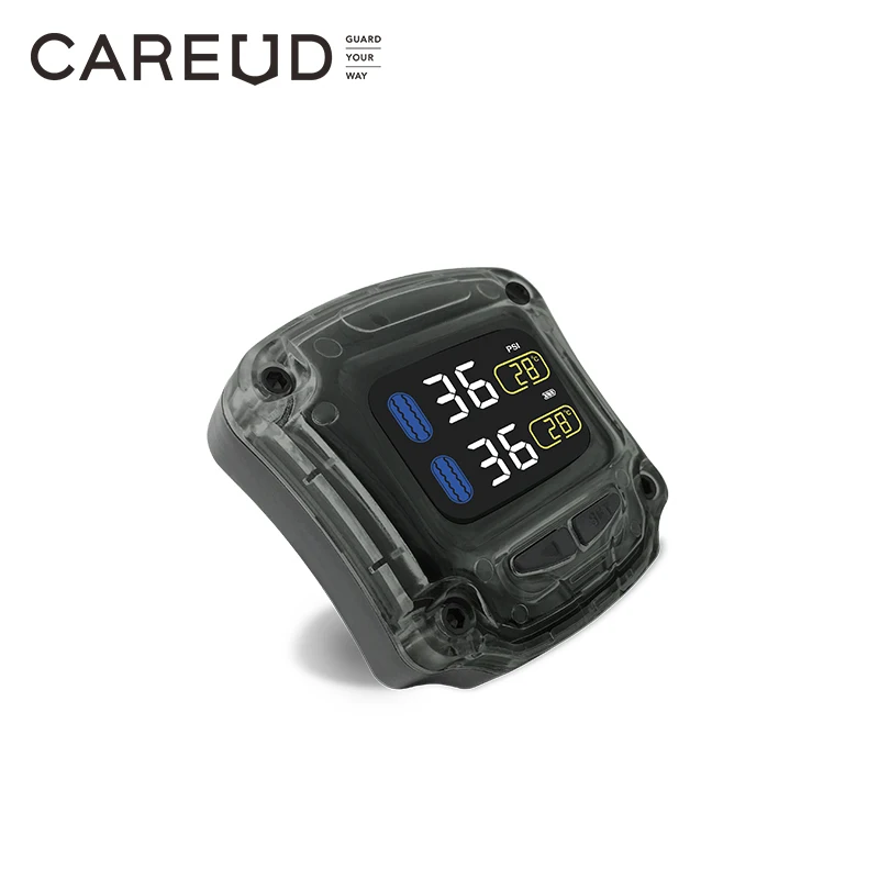 Careud TPMS Wireless Motorcycle Tire Pressure Monitoring System with 2 Internal/External Sensors LED Display USB Charge