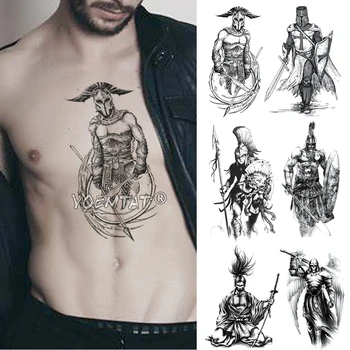 

Crusader Knights Warrior Temporary Tattoo Sticker Waterproof Tatto Hero Gladiator Spartan Body Art Arm Fake Tatoo Men Women