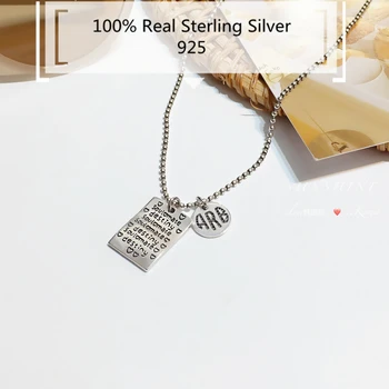 

100% Real 925 Sterling Silver Beads Necklace INS Handmake Vintage Thai Silver Letter Pendant Love Soulmate Jewelry Collier Femme