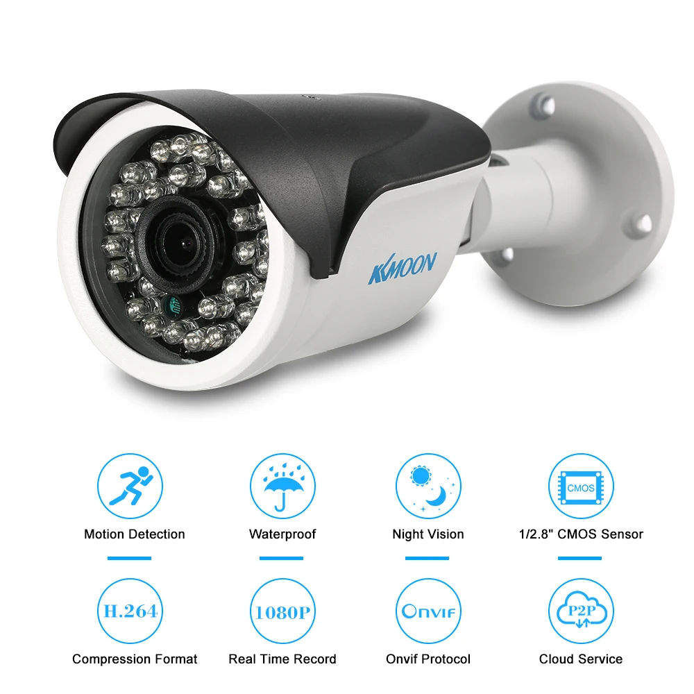 

KKmoon 1080P HD POE IP Camera 2.0MP 3.6mm 1/2.8" CMOS P2P Onvif 36PCS IR Lamps Night View IR-CUT Motion Detection Waterproof
