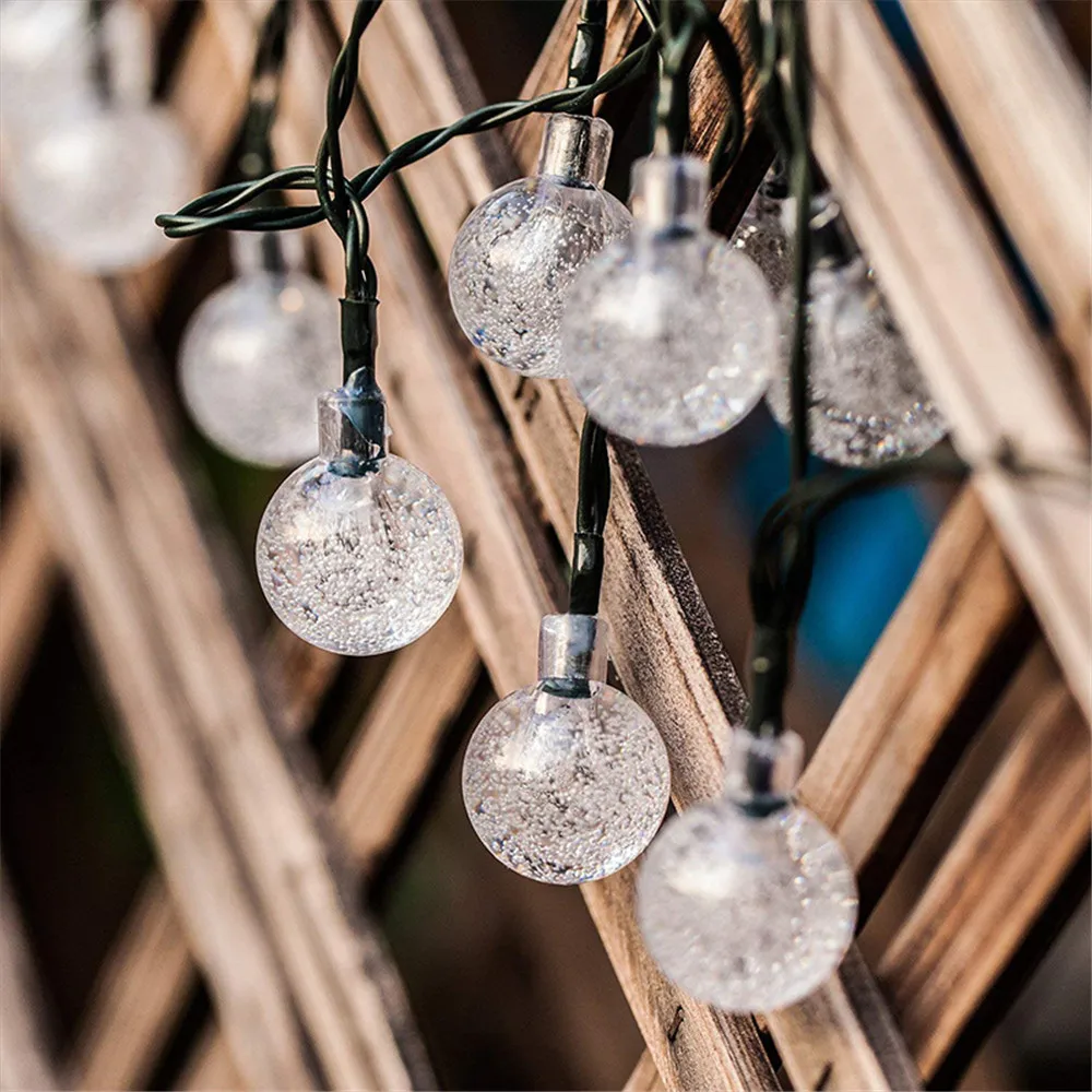Solar Powered Garland Led Strip Solar String Light Bubble Ball Lamp Water Droplets Outdoor Waterproof LED Light String Strip