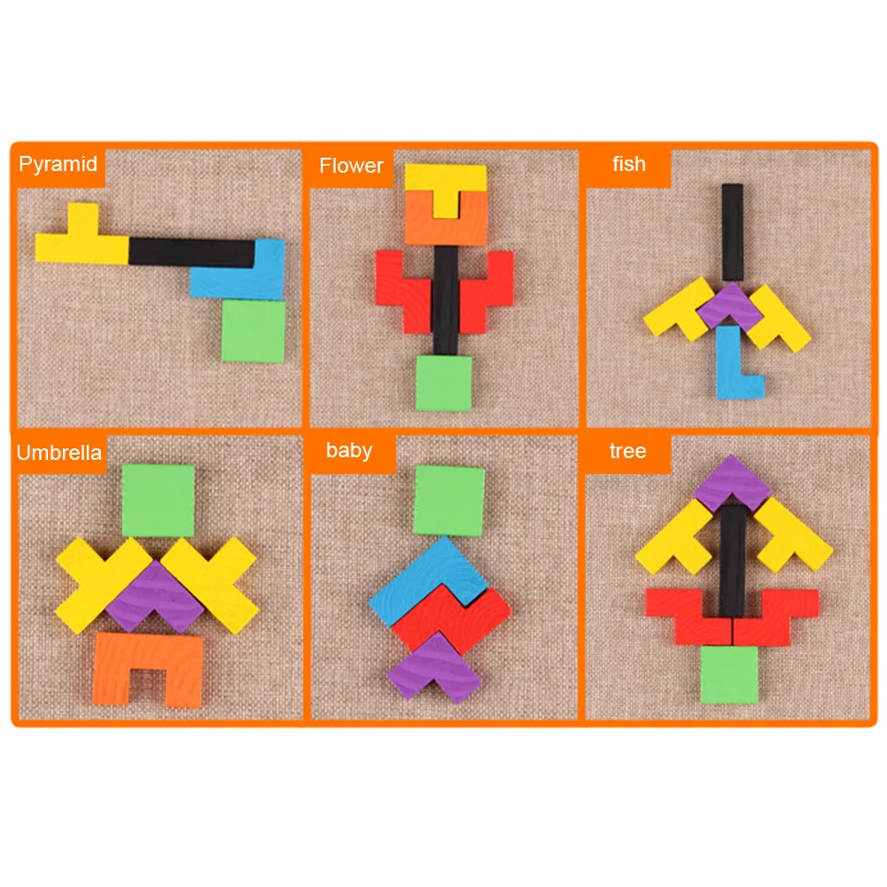 Деревянные головоломки Красочные Tangram тетрис игра головоломка дошкольного возраста игрушка интеллект развивающая игрушка для новорожденного ребенка