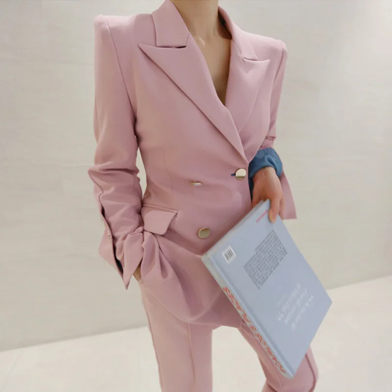 

WOMEN'S Suit 2019 Autumn Clothing New Products Ol Career Elegant Double Breasted Suit Jacket Slim Fit Straight-leg Pants Two-Pie