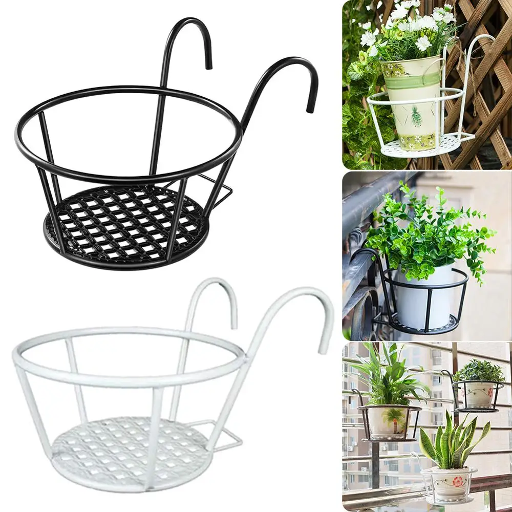 

Balcony Hanging Plant Racks Balcony Round Flower Pot Railing Fence Outdoor Window Iron Bonsai Stand Decoration