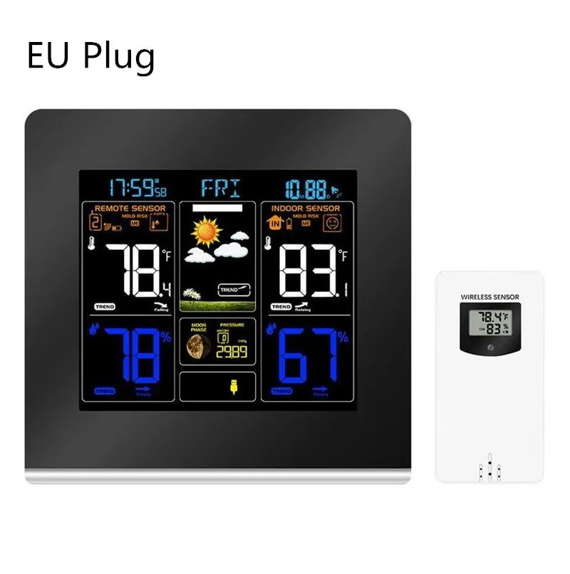 Protmex 3379C цифровой будильник с метеостанцией Wilress цветной HD дисплей метеостанция с крытым и открытым - Цвет: EU Plug