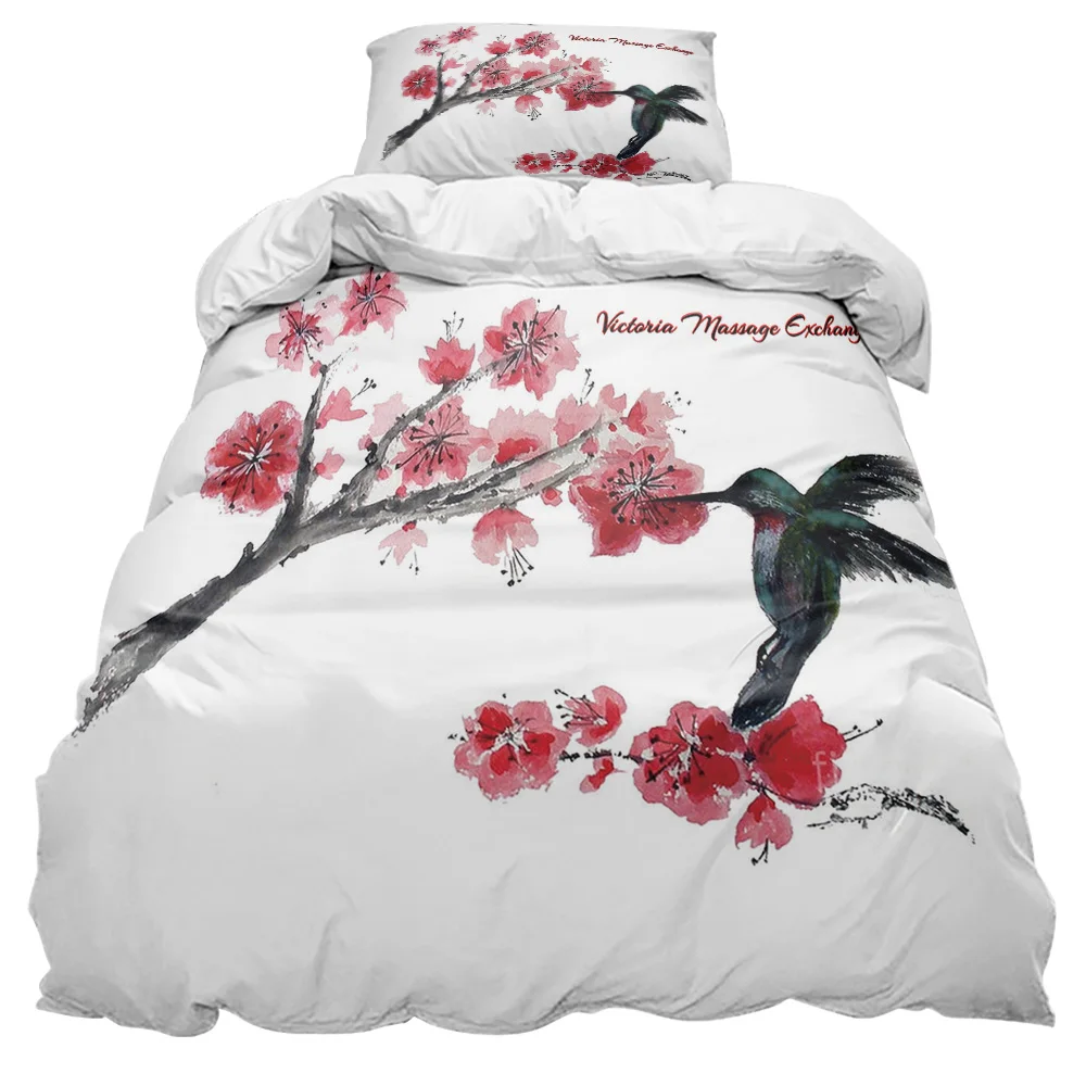 Hummingbird летящий в красный цветок пододеяльник наволочка чехол набор постельных