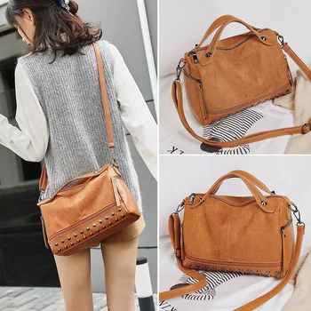 

2020 autumn/winter new versatile fashion frosted bag female retro rivet handbag one-shoulder diagonal cross fashion bag