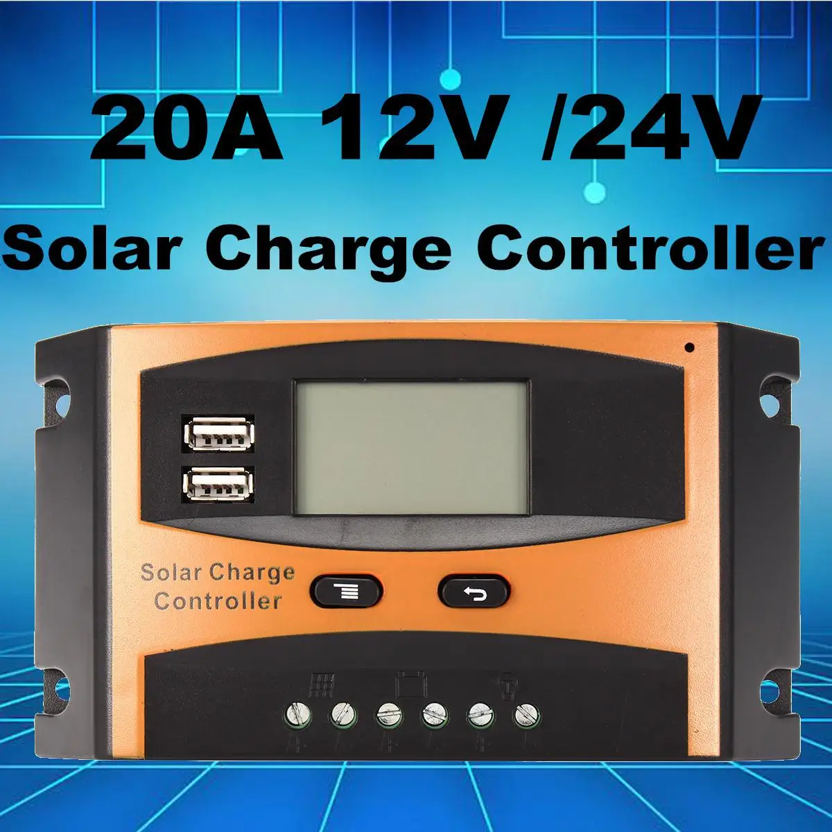 

20A 12V/24V Auto Solar Charge Controller PWM Controllers LCD Dual USB Charge Waterproof IP32 Output Solar Panel PV Regulator