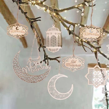 

Eid Mubarak Moon Wooden Hanging Pendant Islam Ramadan Party Ornament Mini Snowflake Wood Confetti For Xmas Tree Decor DIY Crafts
