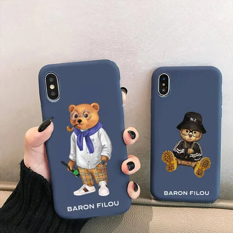Cute BEAR Design Barons Phone Case for iPhone 12 mini 11 Pro XS MAX X XR 7 8 6 Plus Candy Color blue Soft Silicone Cover | Мобильные