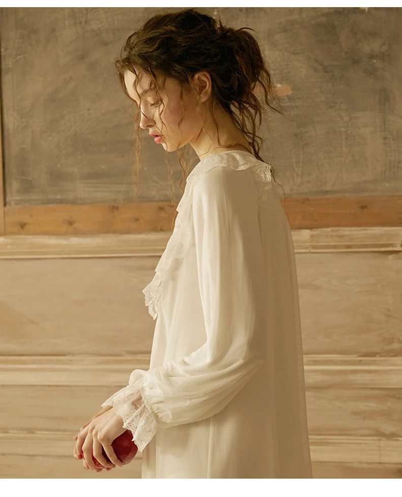 Ночные рубашки осеннее кружевное ночное белье с длинными рукавами милое Ночное платье для отдыха удобная женская одежда для сна