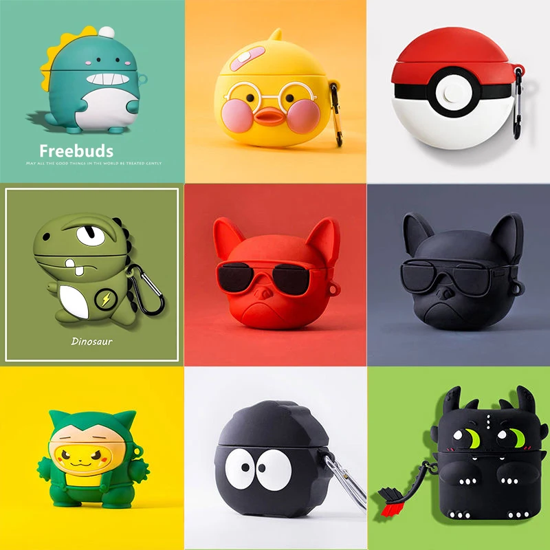 

3D Cute Wireless Bluetooth Earphone Case For Huawei Freebuds 3 Charging Box Shockproof Silicone Protection Case With Keychain