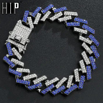 

Hip Hop 15MM Cuban Chain Bling Iced Out Zircon Rhinestone Full AAA Paved Rhinestone Men's Bracelets For Men Jewelry