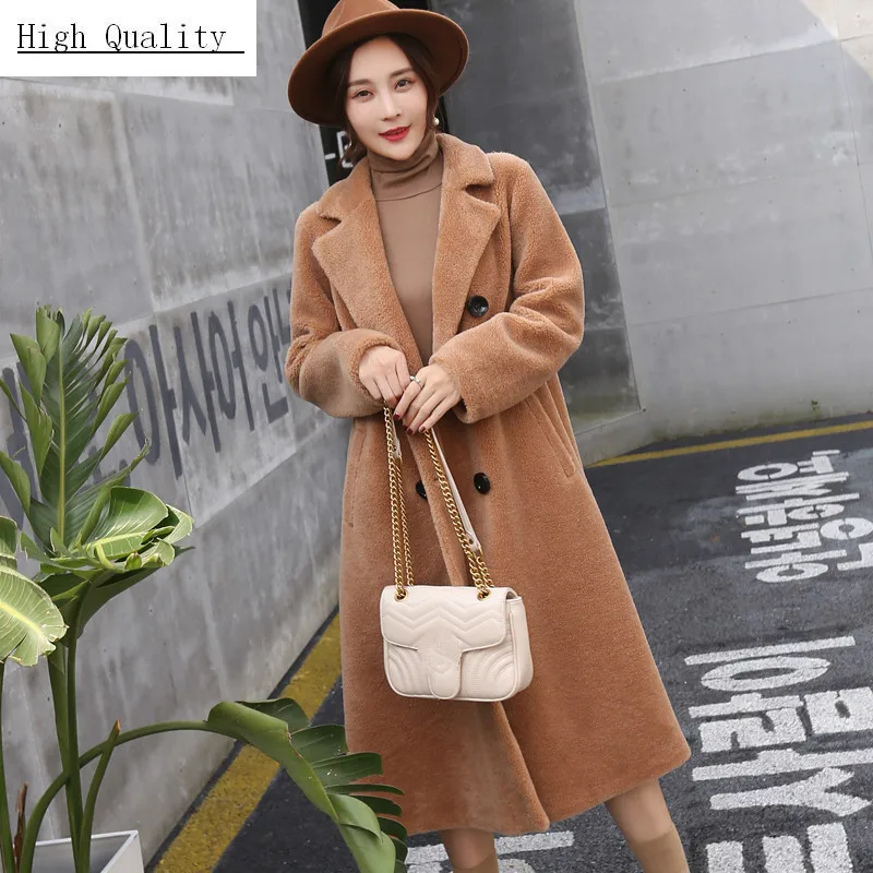 

Parka Real Fur Sheep Shearing Coat Female Natural Wool Jackets Women Autumn Winter Double Breasted Warm Clothes LWL1364