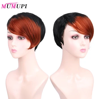 

MUMUPI Black Red Brown Synthetic Hair Muti Color Bangs High Temperature Fiber for Women Short Wig