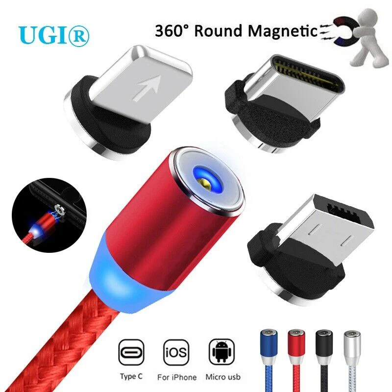 

1M~3M 360° Nylon Magnetic Cable For iPhone X 8 7 6 Micro USB Type C iOS Charging