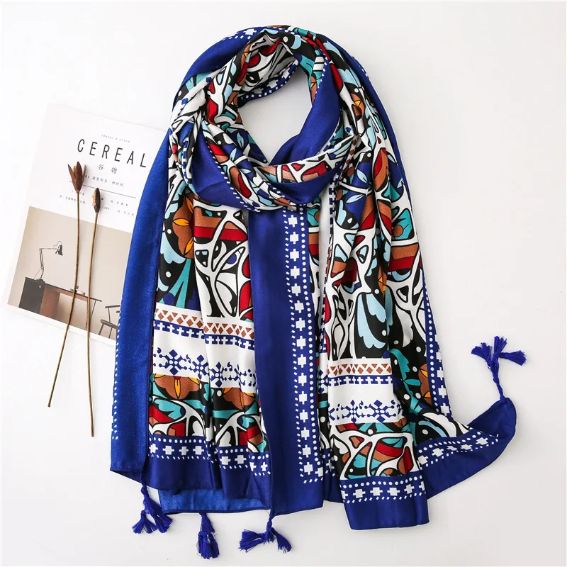 Reversible Bohemian Pashmina Ethnic Tribal Border Shawl Wrap Scarf for Woman Viscose Wraps |