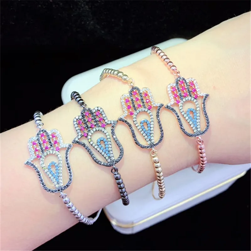 10 шт./лот высокое качество латунный браслет Pave CZ Классический Фатима хамса регулируемый браслет модные ювелирные изделия