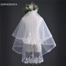 Новое поступление комплект из двух слои, свадебная фата Короткие vestido de noiva Недорогие свадебные аксессуары прямоугольная скатерть с цветами вуаль vel de noiva