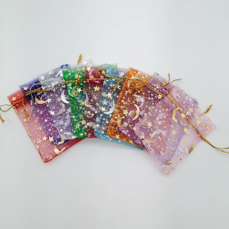 

200Pcs 7x9 9x12 13x18 Butterfly Star Moon Jewelry Bag Drawstring Gift Bag for Jewelry Packing Display Bags Organza Storage Pouch