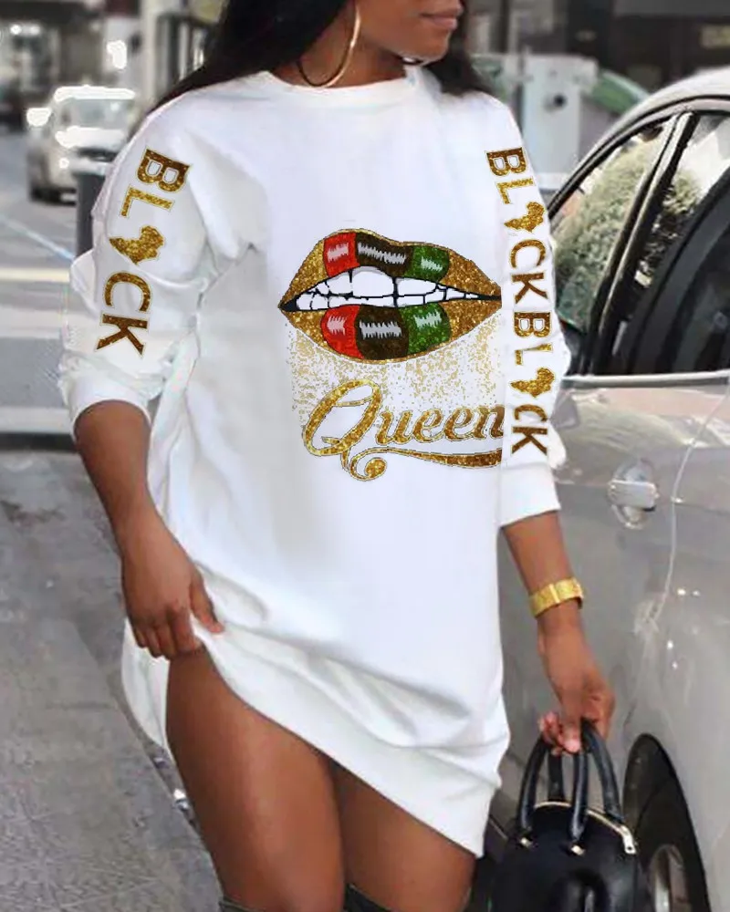 Poker Letter Print Long Sleeve Casual 