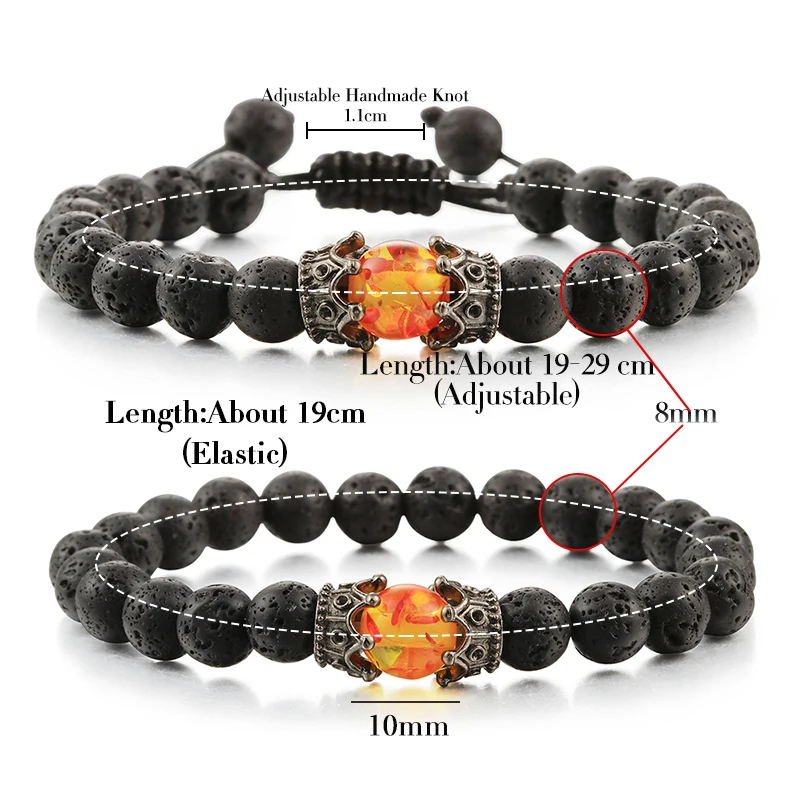 Bracelets for Men Women Natural Tiger Eye Stone Black Lava Beads Imperial Crown Braid Strand Stretch Bracelet Jewelry Adjustable