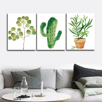 

Green Plants Wall Pictures Poster Print Canvas Painting Calligraphy Decorative for Living Room Bedroom Home Decor Frameless