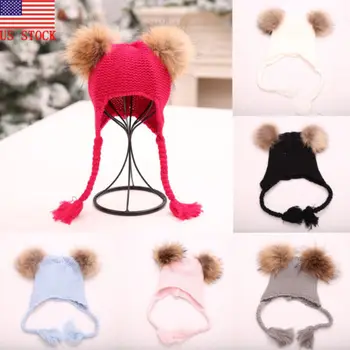 

Infant Toddler Newborn Baby Knitted Wool Hat Winter Warm Cap Pompom Bobble Beanie Hats Cute Princess Hats