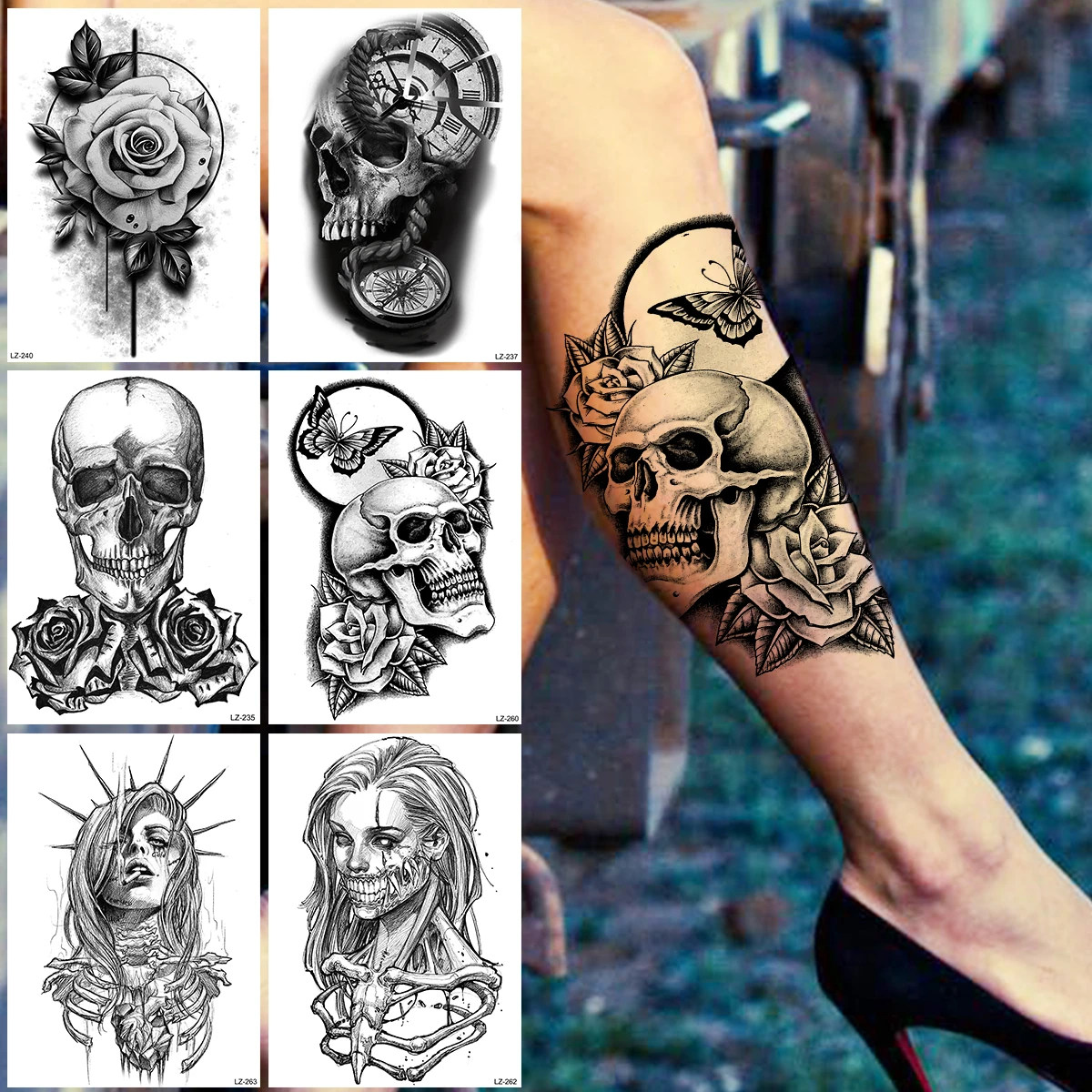 Skull Flower Tattoo Skull Flowers transparent background PNG clipart   HiClipart