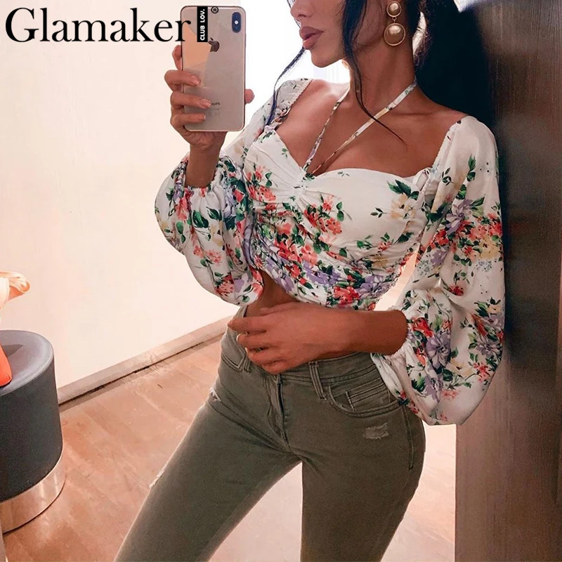 Женская блузка с цветочным принтом Glamaker праздничный укороченный топ рукавами