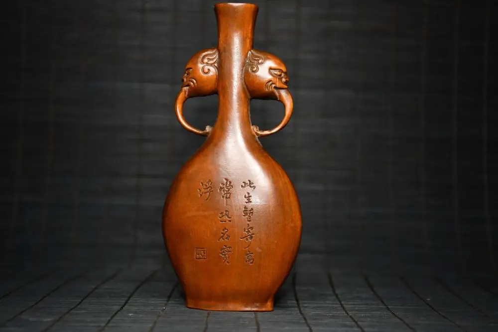 

6" Collection Old Boxwood Monsters spit water statue vase Flower arrangement Implication A hundred years of good cooperation