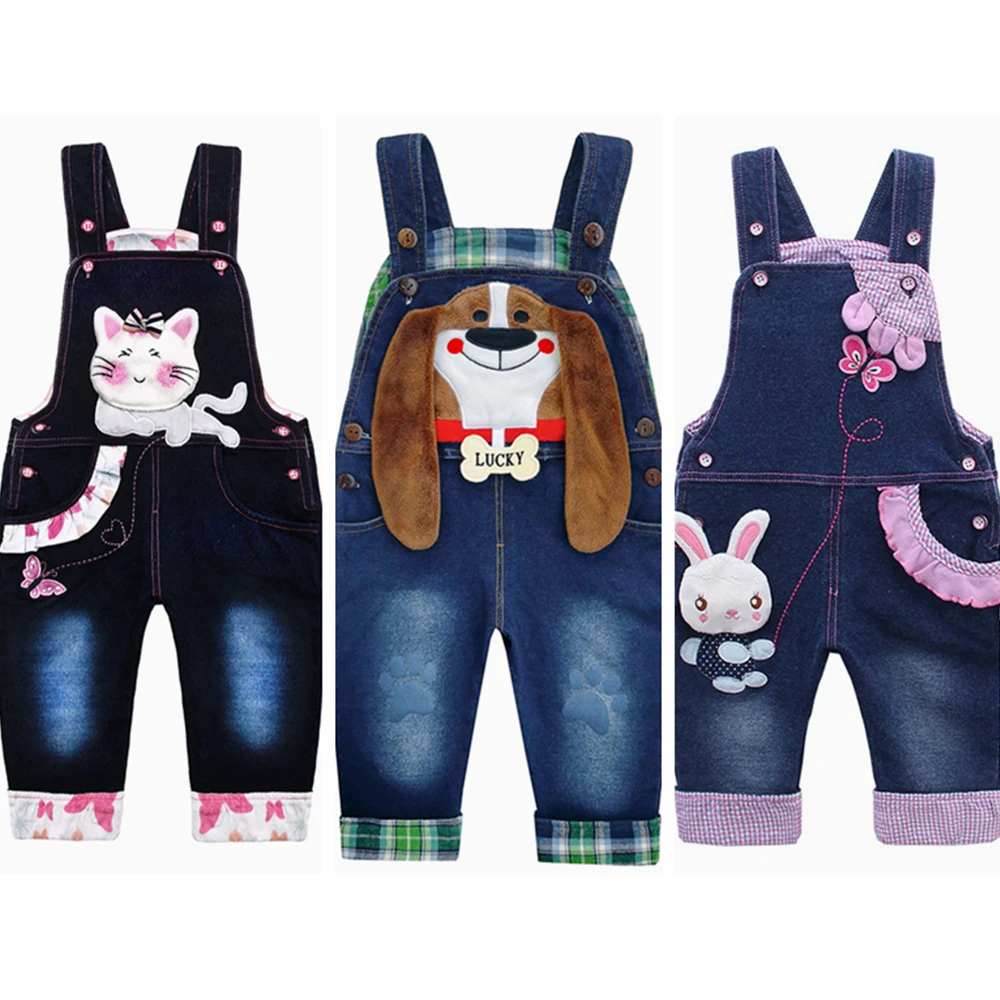 Kids Baby Girls Overalls Toddler Denim Jeans with Suspenders Bunny Butterfly 