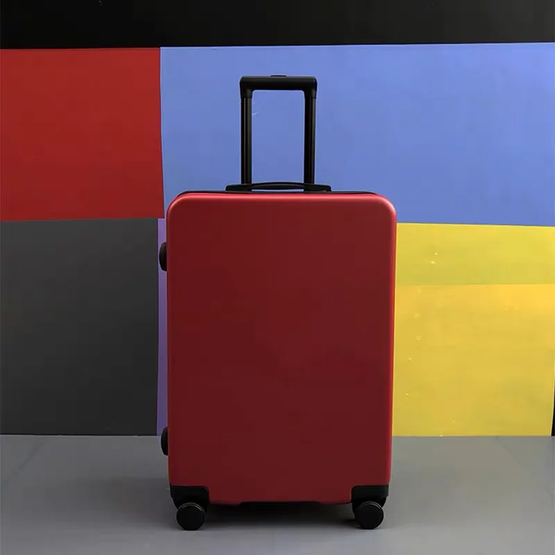 Red New fashion solid color ultra light travel luggage trolley box spinner scratch-resistant luggage boarding pass password suitcase - Color: Red