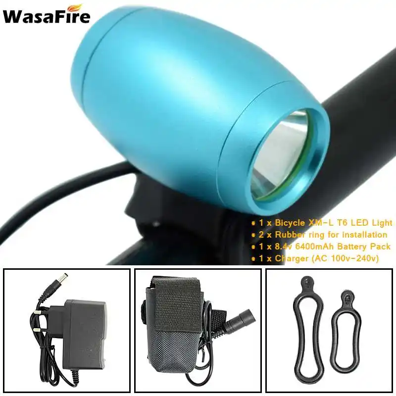 Blue WasaFire велосипедный светильник 2000lm 3 режима XM-L T6 светодиодный велосипедный головной светильник для езды на велосипеде перезаряжаемый источник питания 18650 Батарейный блок 8,4 в зарядное устройство переменного тока - Цвет: Blue