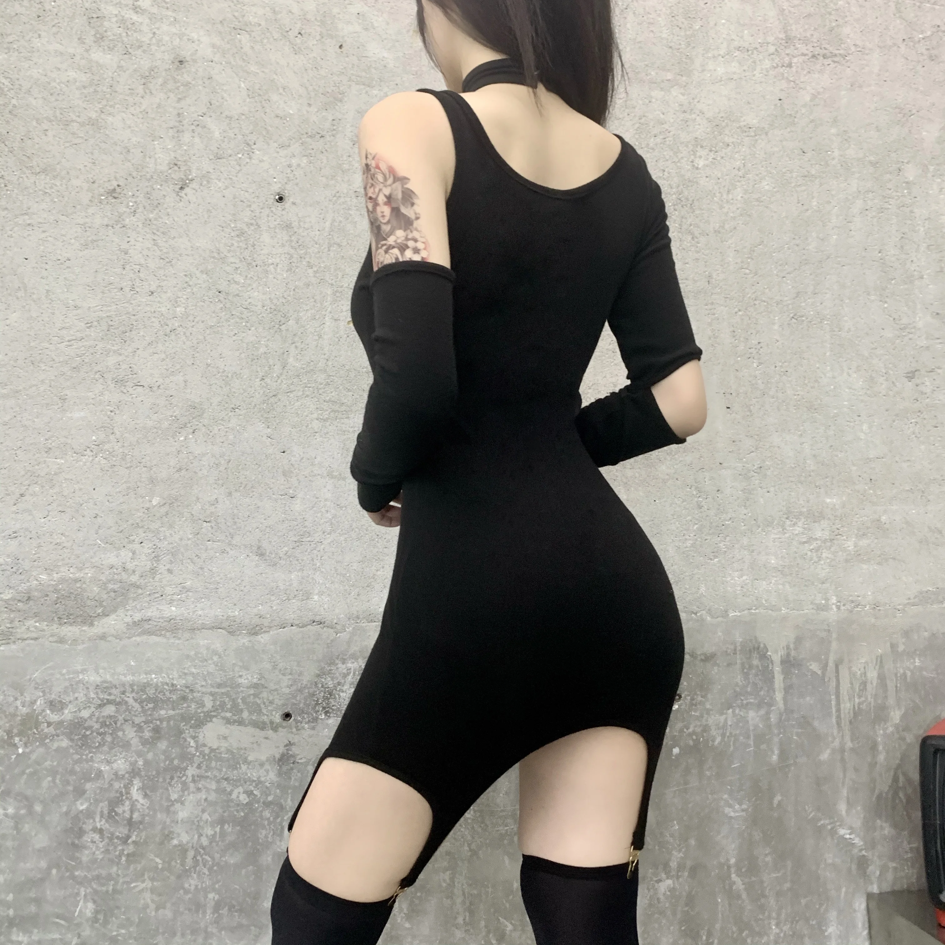 InsGoth Gothic Punk Sexy Hollow Out Black Dress Harajuku Bodycon High Waist Mini Dress Women Party Night Club Wear Outfit Dress