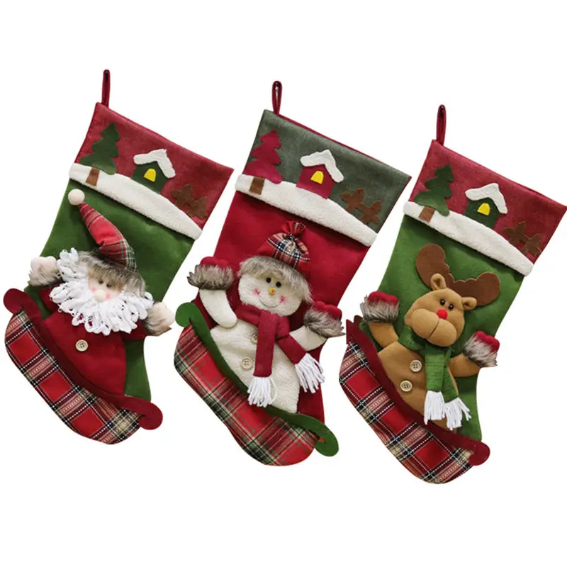 Christmas Xmas Tree Hanging Party Tree Decor Santa Stocking Sock Gift Candy Bags Tree Ornament Decorations