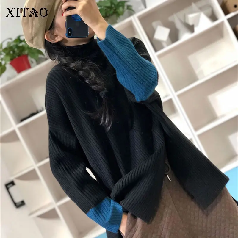 

XITAO Split Women Sweater Knitted Turtleneck Full Sleeve Elegant Small Fresh 2019 Winter Full Sleeve Minority Sweater DMY1927