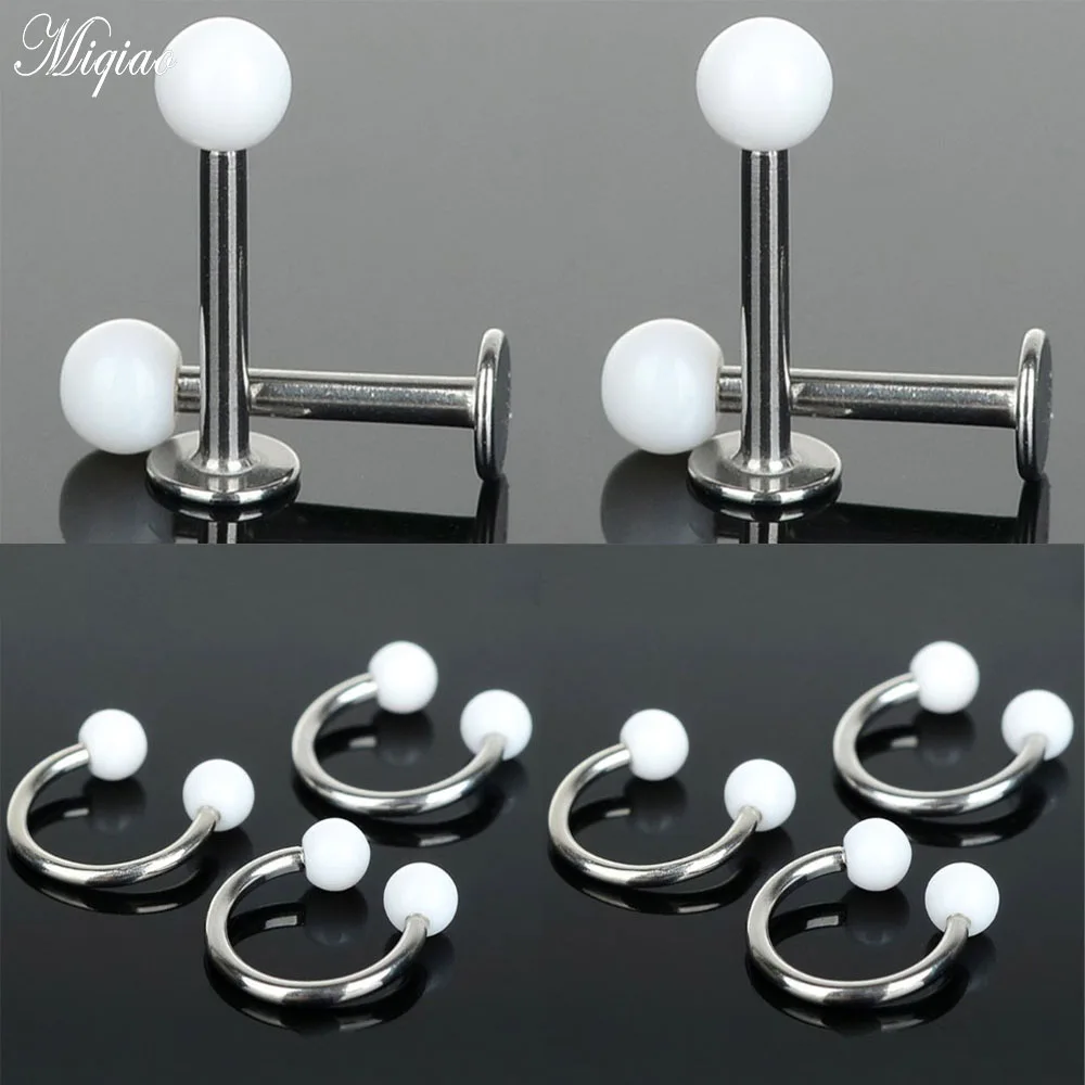 

Miqiao 2pcs European and American Fashion Body Piercing Jewelry Acrylic Lip Stud Nose Ring